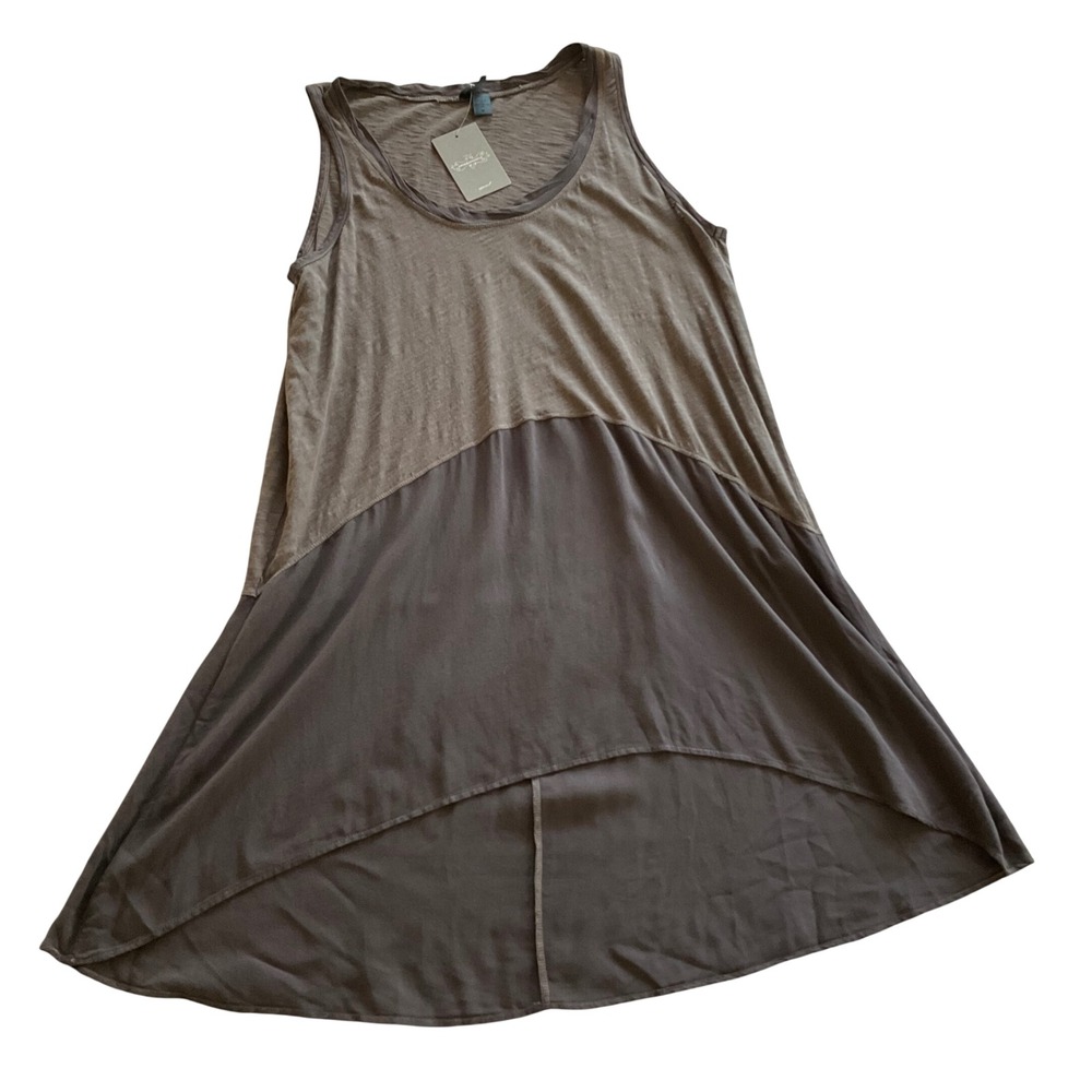 Left of‎ Center Anthropologie Tank Top Womens Med NWT Taupe Mixed Media High Low